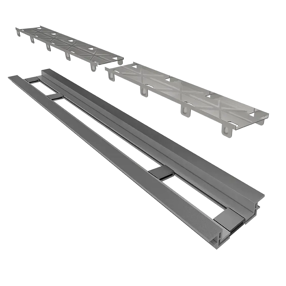 Ralo Linear Elleve Infinity 120cm base PVC - Tampa Oculta: ralo linear Elleve 120cm em inox escovado com instalação oculta e acabamento refinado
